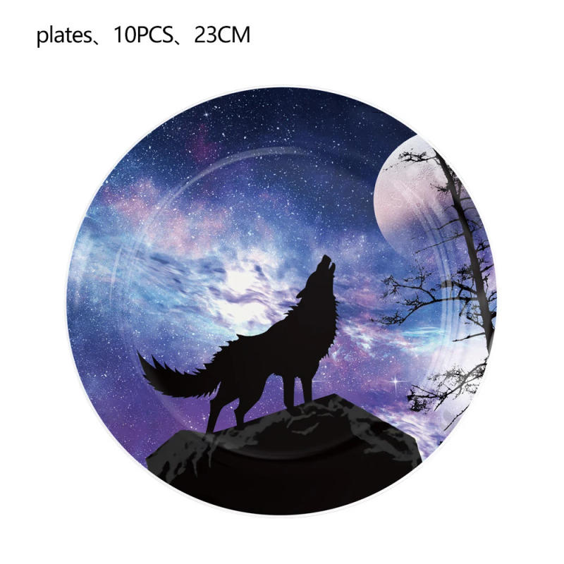 Description Picture 4 of itemCartoon Wolf Full Moon Night Theme Happy Birthday Party Decorative Disposable Tableware Balloon Baby Shower Kid Girl Gift