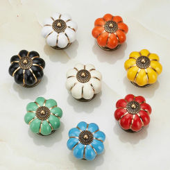 Pumpkin Ceramic Handles Drawer Knobs Cupboard Door Cabinet Handles Furniture Handles Retro Hardware Muebles