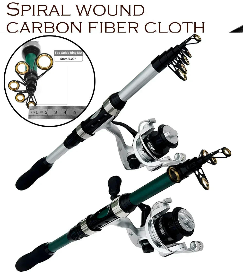 Description Picture 2 of itemSea Fishing Rod Reel Kit 1.8M Telescopic Carbon Pole 2000 Series Spinning Reel Max Drag 8KG With Bag Travel Full Kits Bait 5-20g