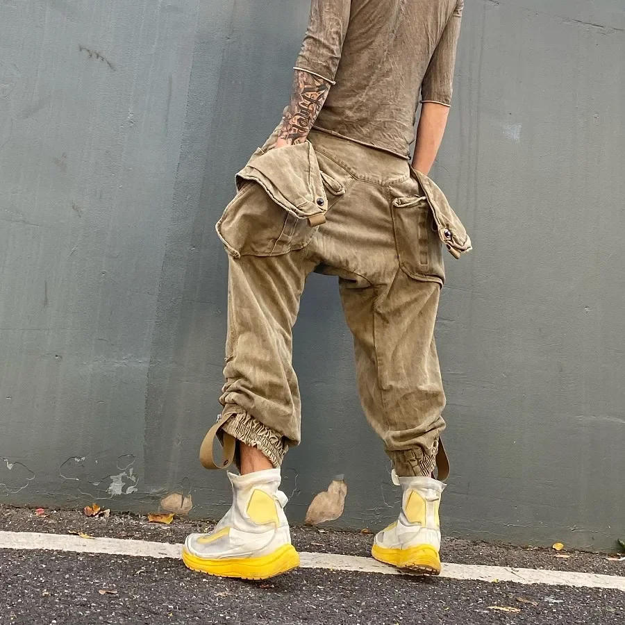 Description Picture 5 of itemAutumn Winter Multi Pockets Functional Style Cargo Pants Vintage Men Loose Jogger Trousers for Male