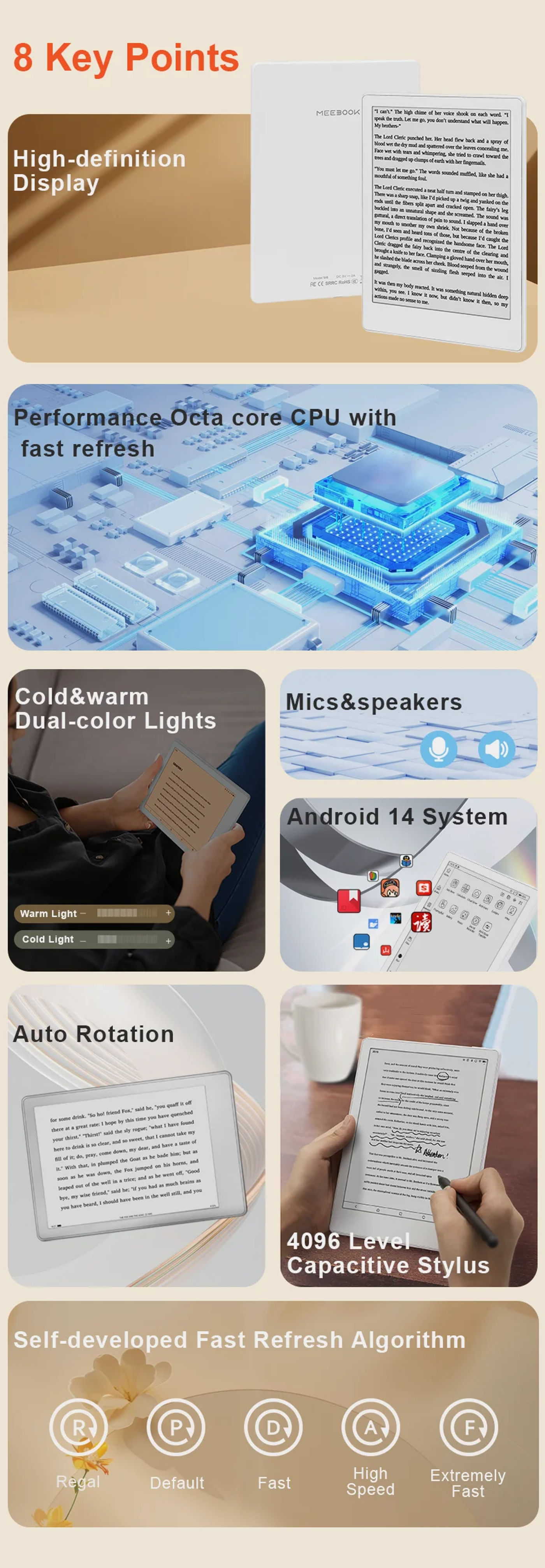 Description Picture 3 of itemMeebook M8 7.8"  Android 14 Ebook reader электронная книга  with google play store and fast refresh 4G RAM 64GB ROM