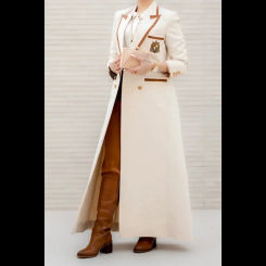 Luxury Muslim Beige Women Blazer Elegant Double Breasted Peak Lapel Long Jacket 1 Piece Formal Occasion Female Clothing 2024