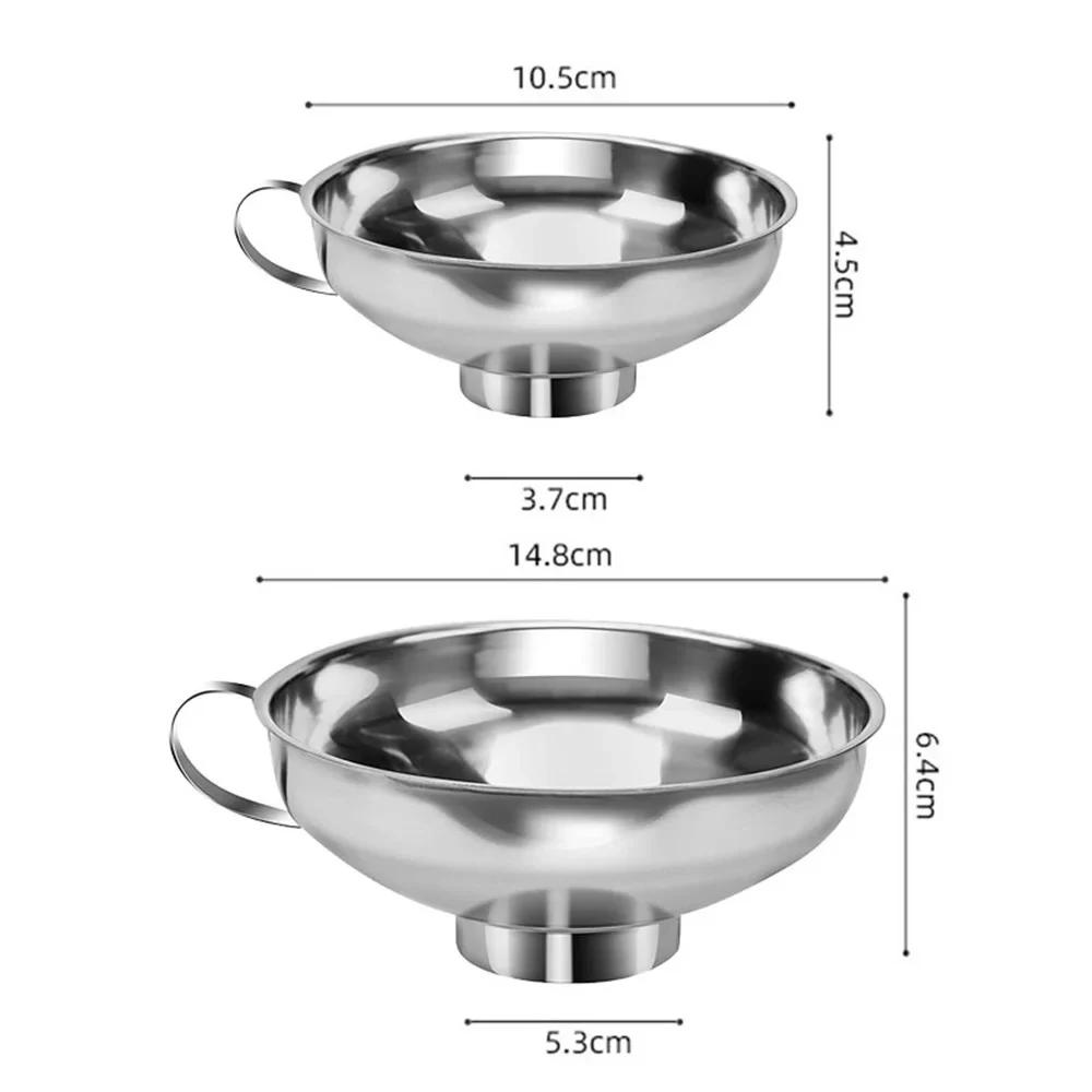 Description Picture 3 of item2 Size Stainless Steel Wide Mouth Canning Funnel Salad Dressing Liquid Funnel Hopper Filter Oil Funnel Kitchen Tools Gadgets