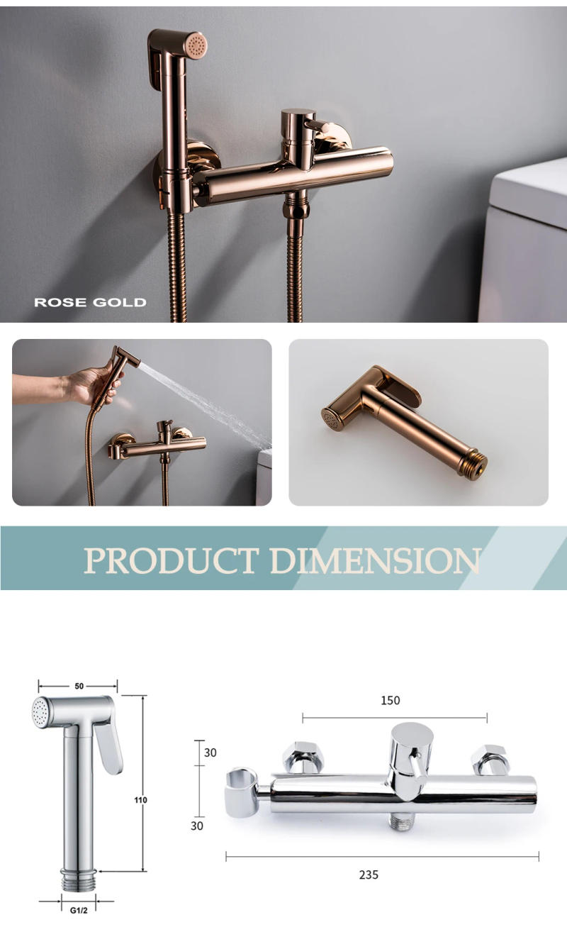 Description Picture 4 of itemBlack Chrome Bidet Faucet Brass Shower Tap Wall Mount Cold Hot Water Mixer Crane Rose Gold Shower Sprayer Head Tap Toilet Faucet
