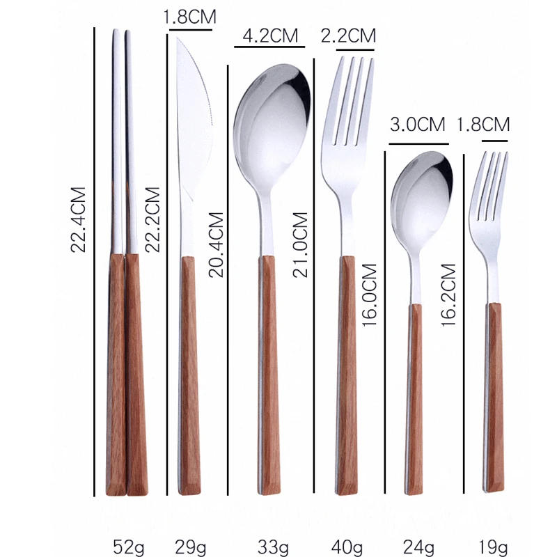 Description Picture 2 of item16Pcs Imitation Wood Hand Cutlery Set 304 Stainless Steel Steak Cutlery Tableware set Spoon and Fork Chopsticks Tableware Sets