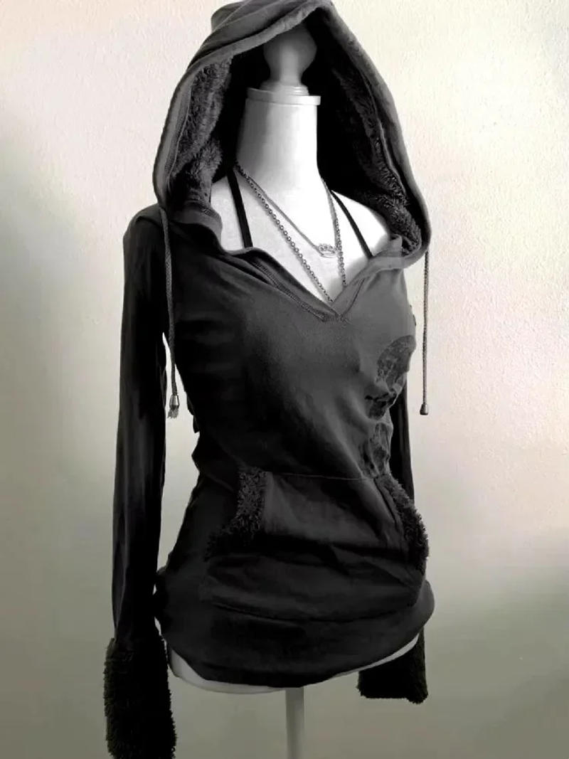 Description Picture 6 of itemAmerican casual gothic retro fashion trend women sportswear hip-hop slim fashion street pullover hooded sweatshirt goth