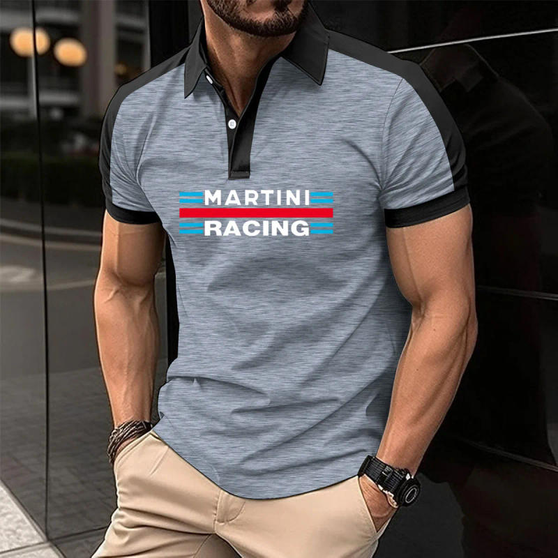 Description Picture 6 of item2024 Summer Streetwear 50% Cotton Men Polo Shirt tops Martini Racing print Casual Fashion Contrast Color new golf shirt