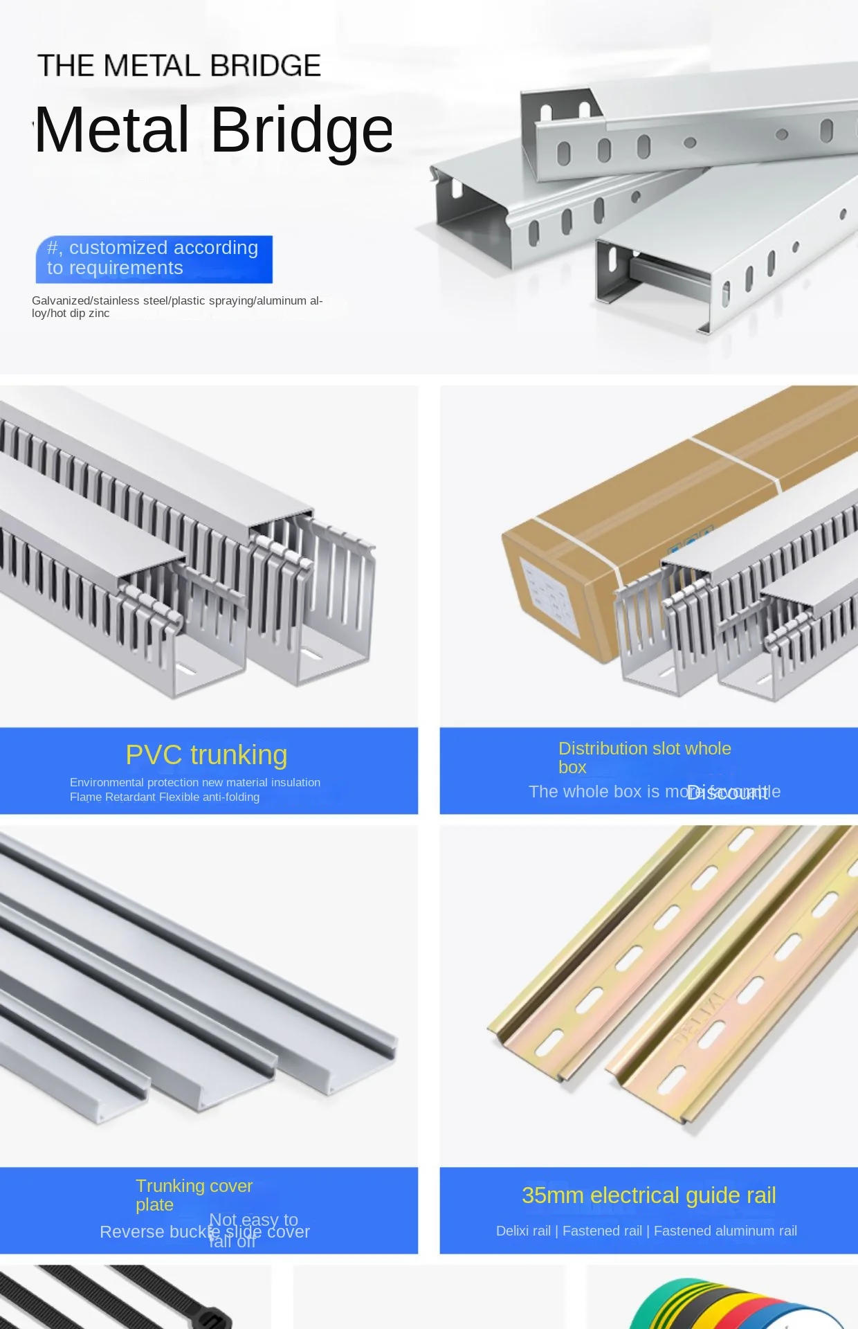 Description Picture 2 of itemSlotted Rigid PVC Cable Trunk Wiring Ducting 4m Electrical Trunking W*H 50*30mm Hot Sale
