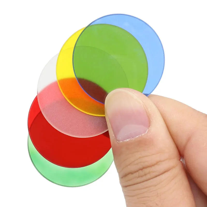 Description Picture 5 of item5 Pieces Microscope Filters 32 35 42 45mm Diameter Biological Microscope Accessories Green Blue Yellow White Red Optical Glass