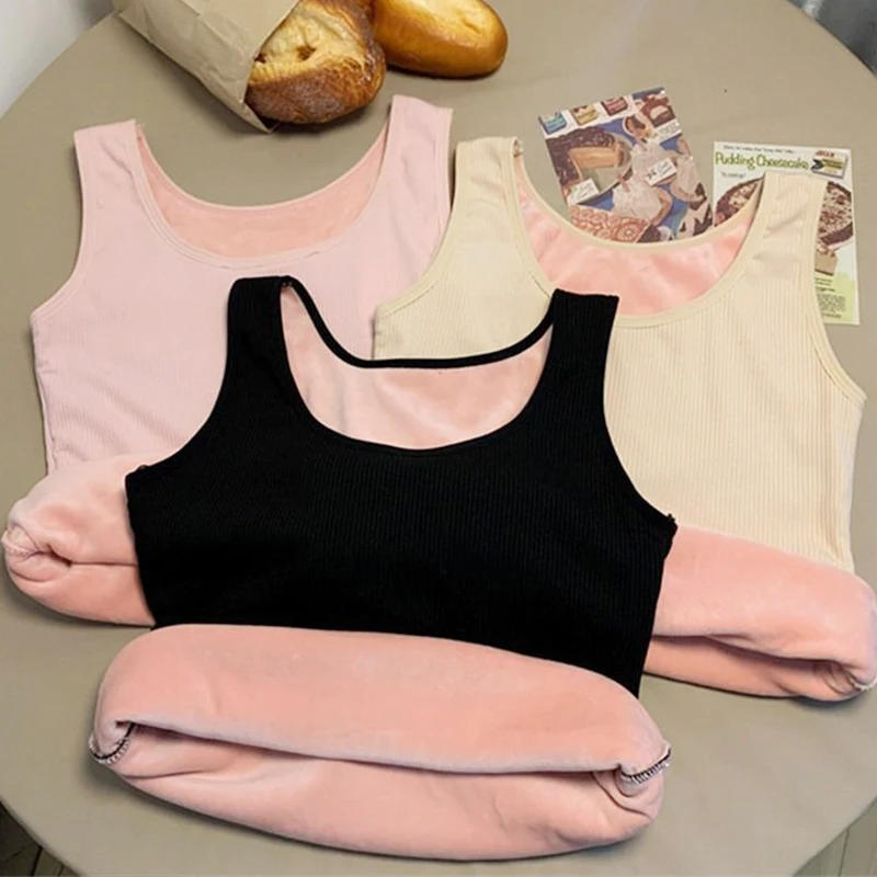 Description Picture 6 of itemFINETOO Winter Velvet Padded Vest Women Solid Color Slim Spaghetti Thermal Underwear Camisole Keep Warm Sling Vest Shaping Tops