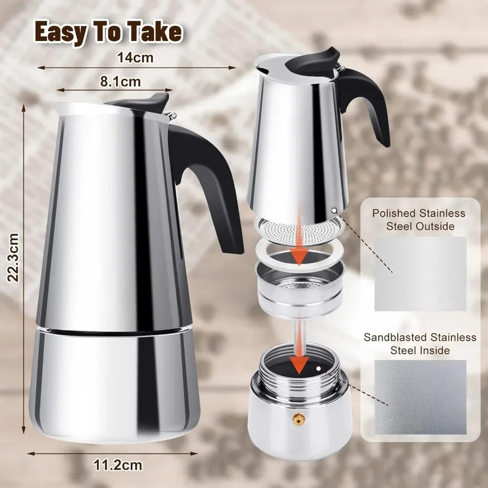 Description Picture 6 of itemCoffee maker Moka Pot, 2/4/6 Cups Stainless Steel Cafe Percolator Maker, Italian coffee machine Fit Induction Cookers Coffeeware