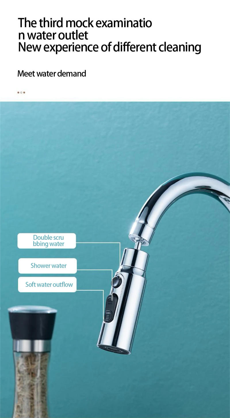 Description Picture 3 of itemKitchen Faucet Aerator 3 Modes Universal 360 Rotating Anti-Splash Faucet Extender Washbasin Saving Water Tap Filter Nozzle