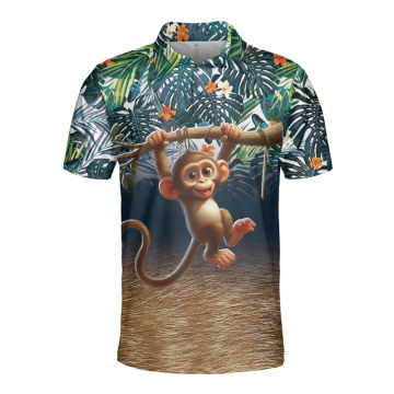 Hip Hop Hawaiian Monkey 3D Print Polo Shirts For Men Clothes Harajuku Fashion Short Sleeve Funny Animal Lapel Polo Shirt Tops