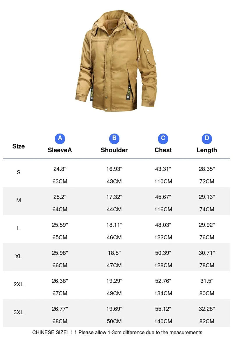 Description Picture 2 of itemAutumn  Winter Men's Fleece Hooded Jacket Casual Thicken Warm Windproof Coat Fashion Outdoor Slim fit Parkas Men's Clothing