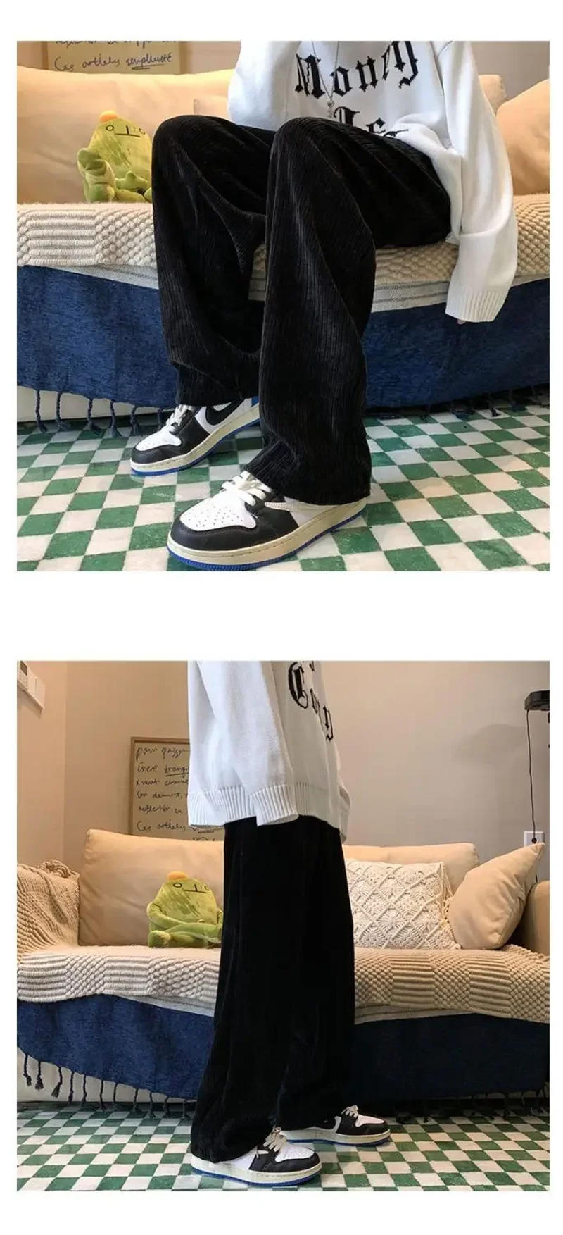 Description Picture 3 of itemAutumn Men Wide Leg Pants Corduroy Baggy Trousers Harajuku Casual Jogging Solid Color Simple Cargo Pants Straight Sweatpants