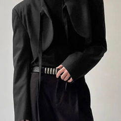 INCERUN Men Irregular Blazer Solid Color Lace Up Long Sleeve Open Stitch Streetwear Crop Suits Men 2023 Fashion Thin Coats S-5XL
