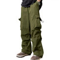 Solid Color Pants Vintage Style Cargo Pants with Oversized Wide Legs Multiple Pockets for Men Soft Breathable High Street Hop