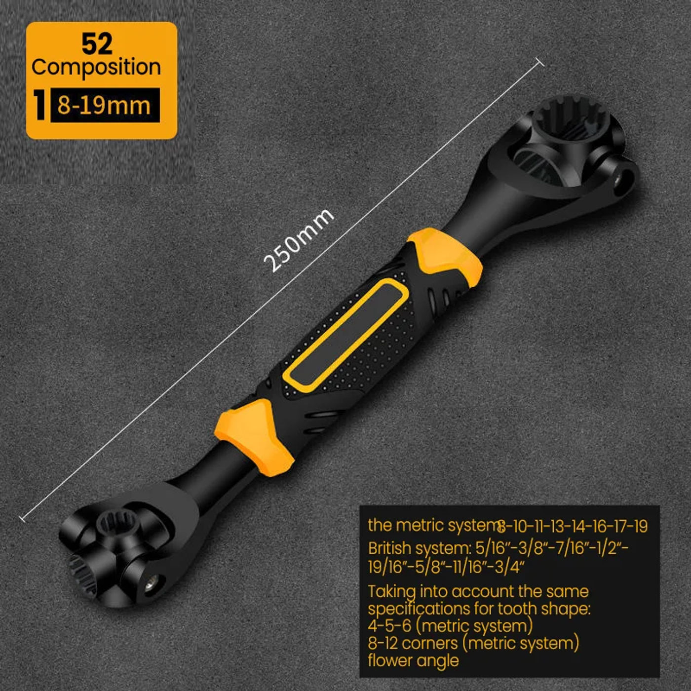 Description Picture 3 of itemAIRAJ 8/52-in-1 Tools Socket Works Universal Ratchet Spline Bolts Sleeve Rotation Hand Tools360 Degree Multipurpose Tiger Wrench