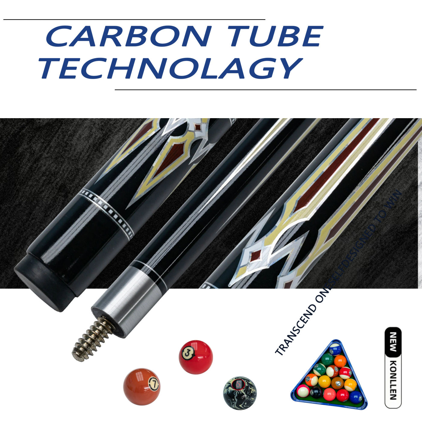 Description Picture 2 of itemProfessional Snooker Billiards Cue Stick High Quality Black Carbon Fiberglass Composite Pool Cue with 10mm Tip Snooker Equipment