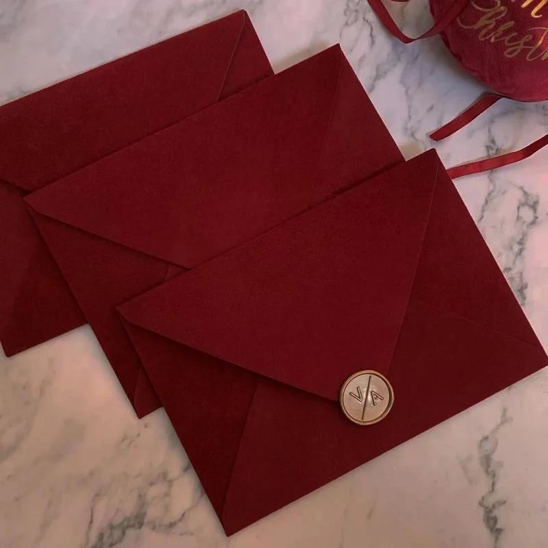 Description Picture 4 of itemBurgundy Velvet Envelope, Square and Rectangle, 5x7 Inch and 6x6 Inch, Wedding, Birthday, Bridal Shower, Invitation Cards, 10Pcs