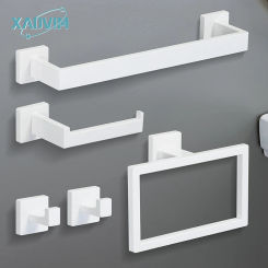 Cream White Bathroom Hardware Set Wall-Mount Stainless Steel Towel Bar Towel Ring Paper Holder Hooks Bathroom Accessories Set