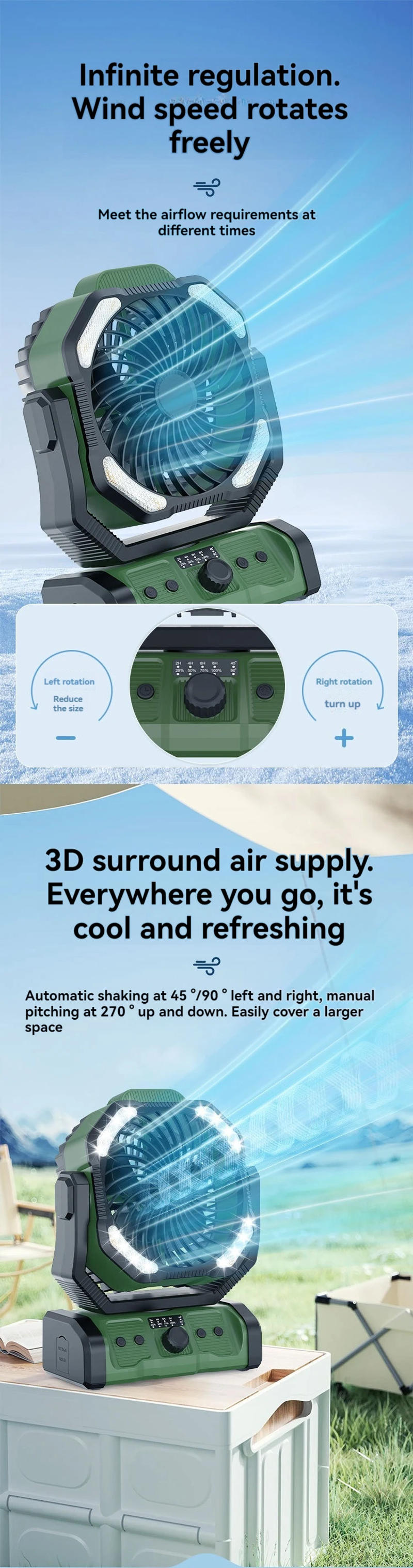 Description Picture 4 of item20000MHA outdoor fan portable large capacity stepless speed regulation camping fan fishing camping tent fan night light power ba