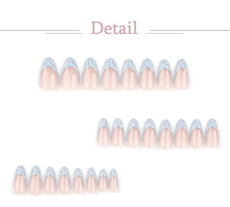 Description Picture 4 of item3D Shell Design Blue Almond Shape Nail Art Wearable Fashion False Nails Detachable Finished Fake Nails Press on Nails with Glue