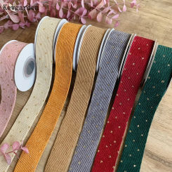 Kewgarden 1" 1.5" 38 25 10 mm Gold Dots Corduroy Stripe Ribbon DIY Hairbow Tie Accessories Handmade Tape Packing Webbing 10 Yard