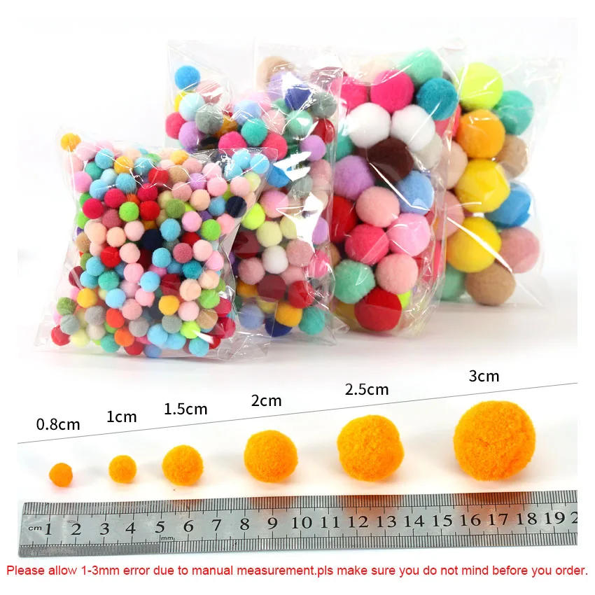 Description Picture 2 of itemSoft Pompom 8 10 15 20 25 30mm Fluffy Fur Pompon Balls DIY Pom Pom For Wedding Decor Handmade KidsToys DIY Sewing Craft Supplies