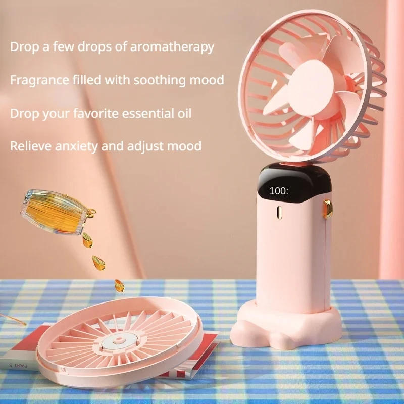 Description Picture 3 of itemUSB Handheld Mini Fan Foldable Portable Neck Hanging Fans 5 Speed USB Rechargeable Fan with Phone Stand and Display Screen