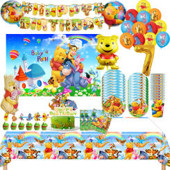 Disney Winnie The Pooh Birthday Party Decoration Balloon Tableware Backdrop Cake Topper Birthday Party Supplies Baby Shower