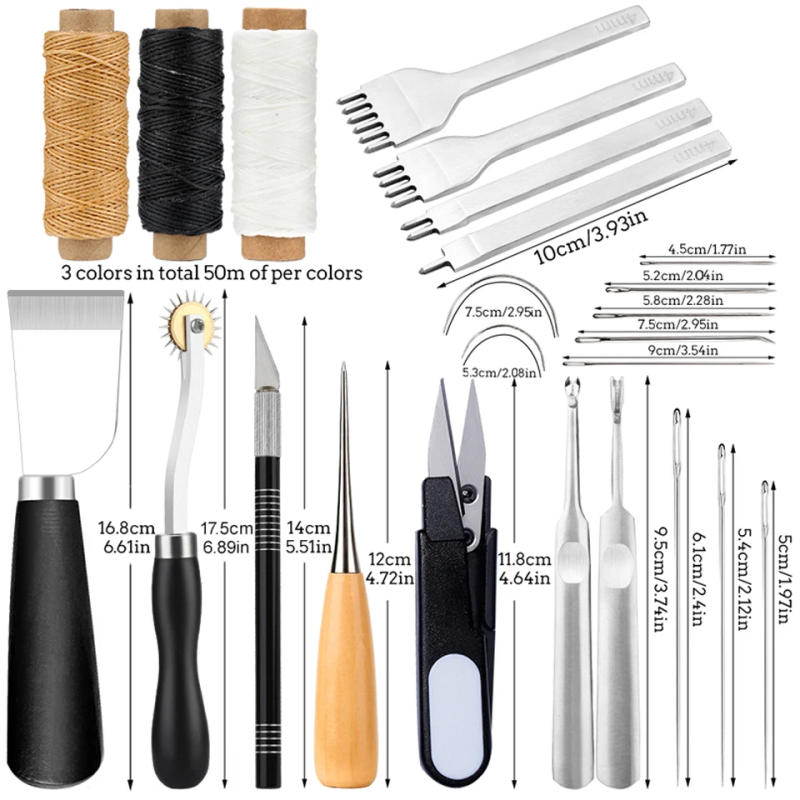 Description Picture 3 of itemIMZAY Professional Leather Tools Set With Hand Sewing Stitching Tool Hole Punching Tools Carving Knife Leather Accessories Kit