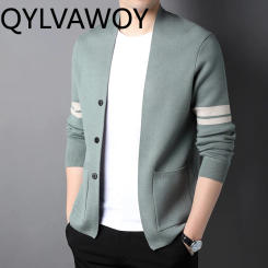 QYLVAWOY 4.9% Wool Cardigan Men Business Casual Mens Tops Warm Sweaters Spring Autumn Clothes Loose Fit Knitted Sweater 2024