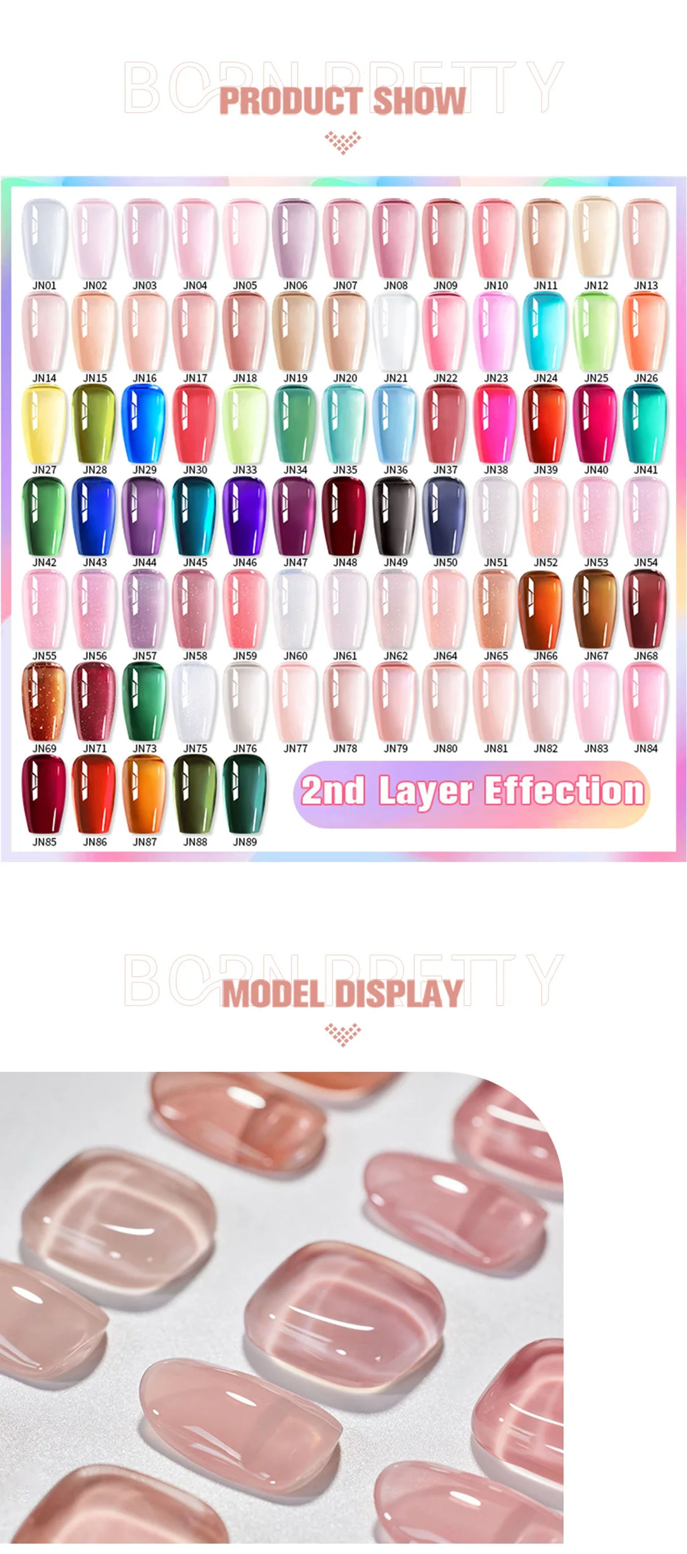 Description Picture 4 of itemBORN PRETTY 10ml Translucent Color Gel Polish Jelly Nude Autumn Jelly Amber Semi Permanent UV Gel Nail Art Soak Off Gel Varnish