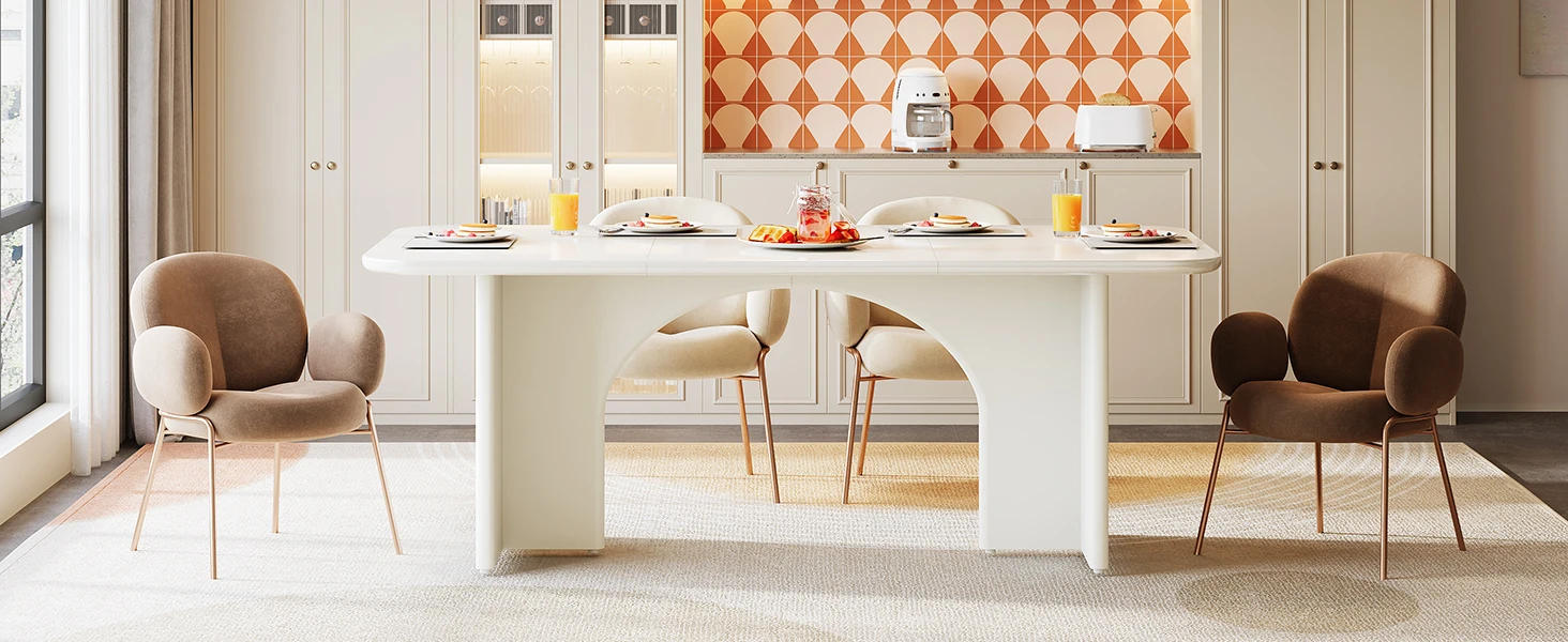 Description Picture 6 of itemModern Dining Table for 4-6 People, 62.99" Large Rectangle Kitchen Table with Arch Design Legs, Glossy White Dinner