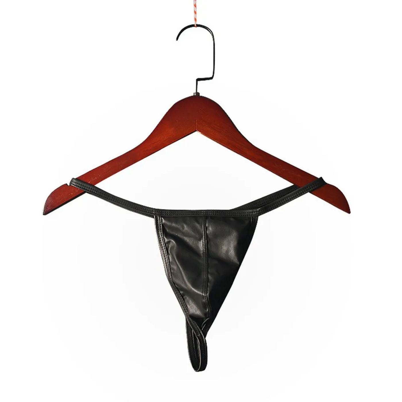 Description Picture 5 of itemSexy Men's Thongs Black Imitation Leather Men Bulge Pouch Briefs Low Waist Underwear Pump Man Bikini G-string Brazilian Thong