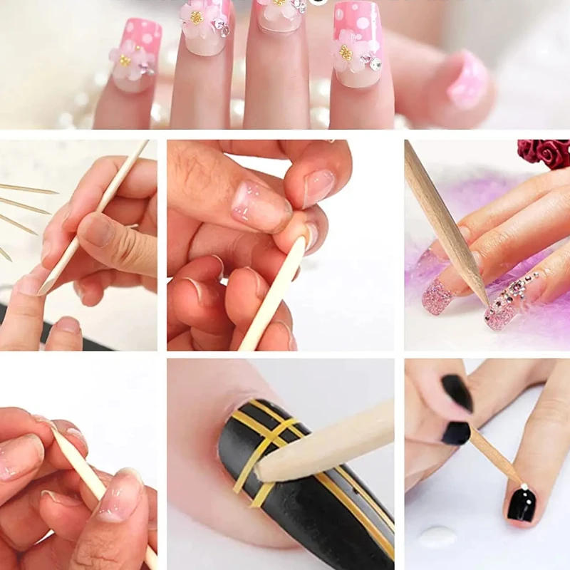 Description Picture 5 of item100/50pcs Nail Art Pusher Orange Wood Sticks Cuticle Pusher Remover Rhinestones Dotting Removal Manicure Pedicure Care Tools