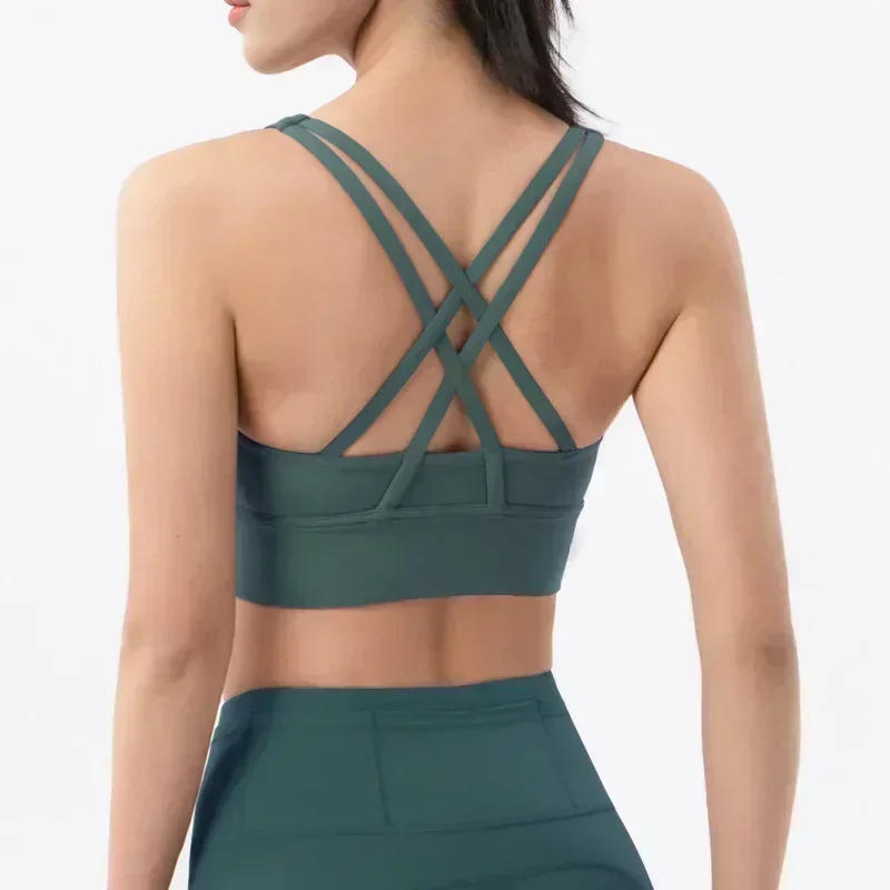 Description Picture 3 of itemLemon Women Soft Gym Yoga Vest Athletic Fitness Sports Bra Solid Color Cross Sexy Tights Tank Top Bra With Chest Pad