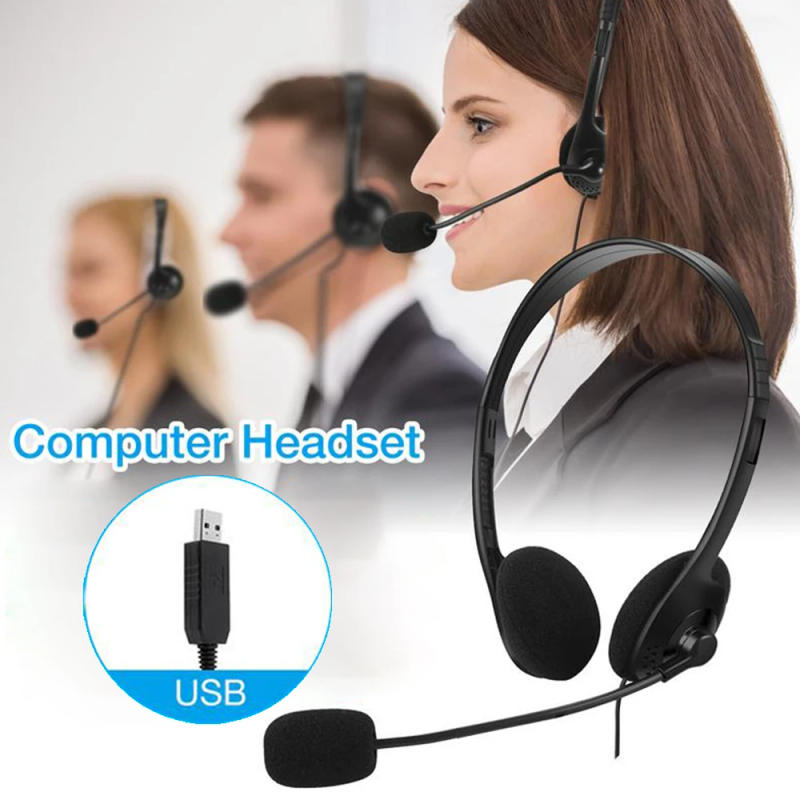 Description Picture 3 of itemCall Center Clear Voice Office School PC Gaming With Microphone USB Wired Computer Headset Volume Control Noise Reduction