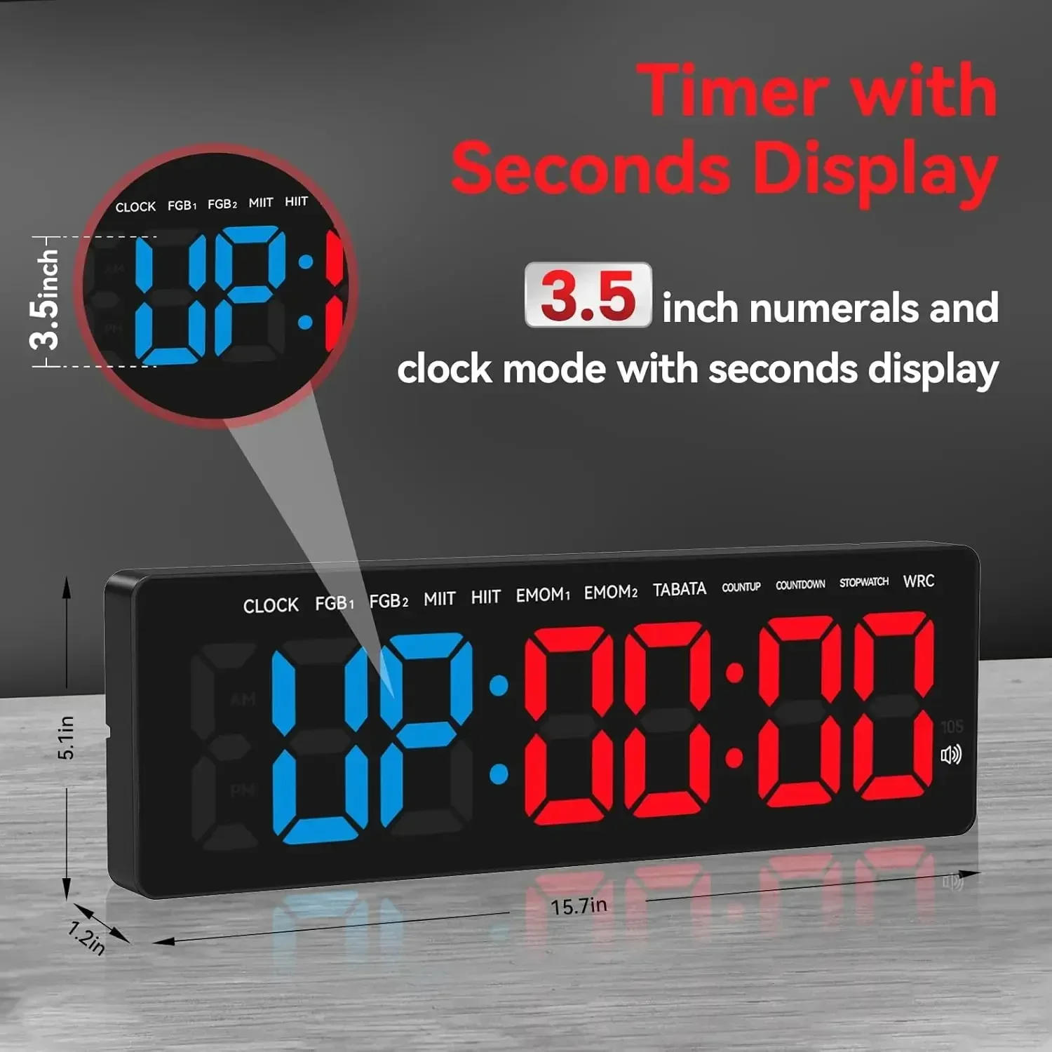 Description Picture 3 of itemGym Timer 3.5" Large LED Display Wall Clock Gym Interval Workout  Count Down & Up Stopwatch Digital Time Timers for Fitness Home