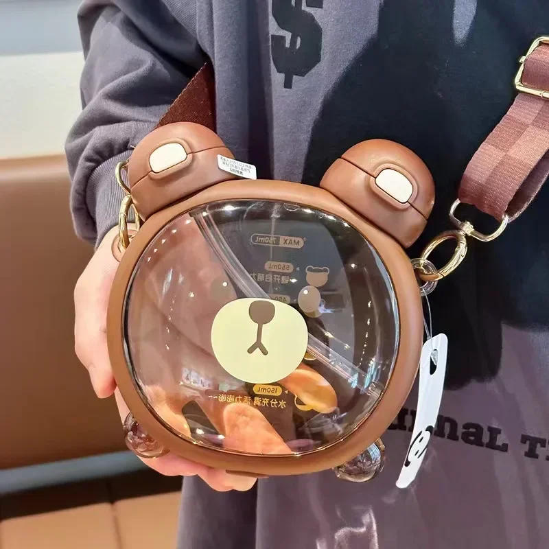 Description Picture 3 of item750MLCute Bear Kettle Straw Water Bottle Summer Tritan Straw Bottle Plastic Drinking Bottle Kawaii Children Water Cup for School