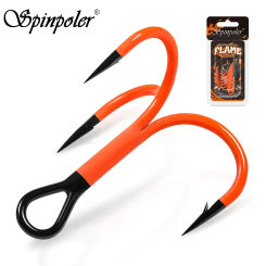 Spinpoler UV Orange Lure Fishing Hook Super Strong Treble Fishhook #1 #1/0 #2/0 Carbon Steel Saltwater Bass Anticorrision Hooks