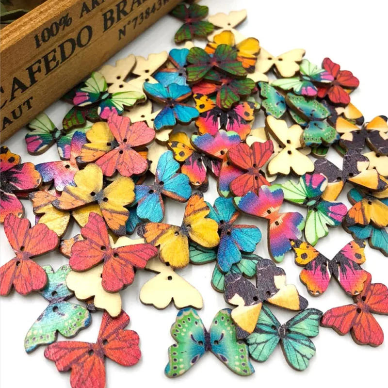 Description Picture 2 of item50pcs 2 Holes Mixed Butterfly Wooden Button Sewing Scrapbooking DIY Craft
