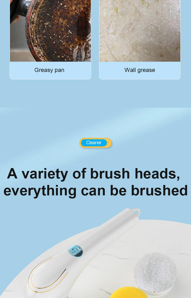 Description Picture 5 of itemHandheld Eectric Cleaning Brush Cordless Spin Scrubbe With 5 Replaceable Brush Heads USB Rechargeable 360Â°Power Scrubbe