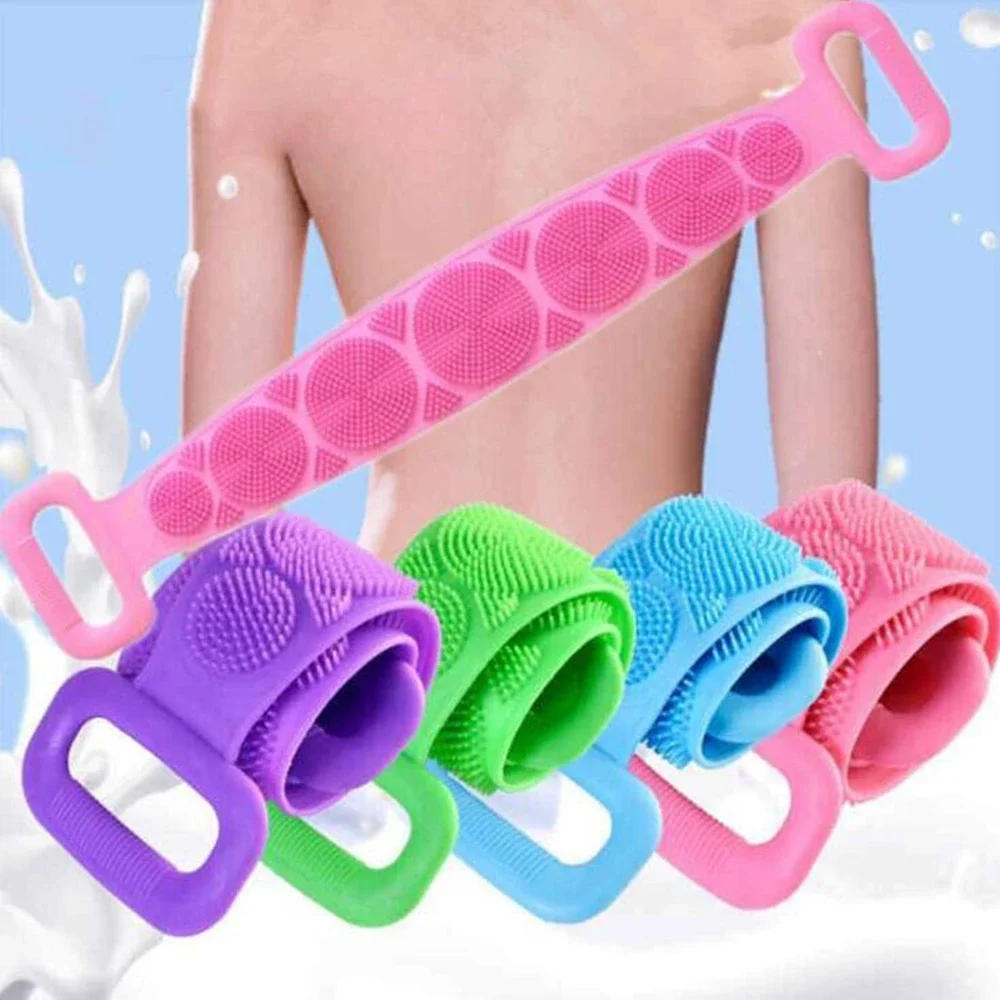 Description Picture 4 of item1pc Silicone Body Scrubber Exfoliating Massage Brush Bath Towel Shower Back Cleaning Tool Long Rubbing Back Body Clean Brush