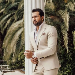 Costume Homme Beige Wedding Tuxedos Groom Wear Blazer Business Men Suits Latest Design 2 Pieces Blazer Masculino Jacket Pants