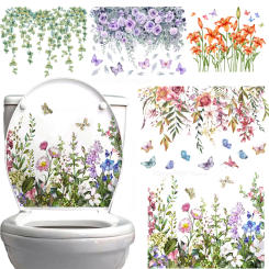Watercolor Green Plant Leaves Wall Sticker Bathroom Toilet Sticker WC Self Adhesive Mural Beautify Flower Home Decoration Decals