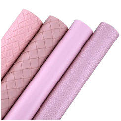 Plain Solid  Pink Litchi Weave Diamond Textured Smooth Soft Faux Synthetic Leather Fabric For Wedding DIY Craft MH009