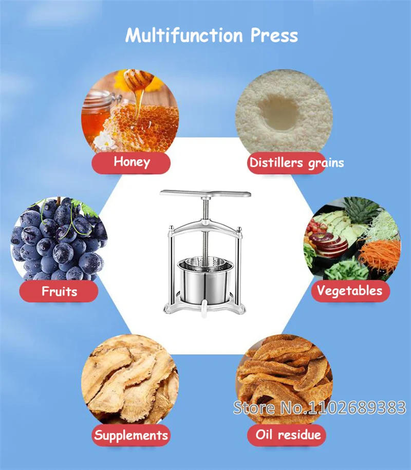 Description Picture 6 of itemHousehold Manual Fruit Wine Press Machine 5L Grape Berry Apple Juice Pressing Vegetable Dehydrating Machine Commercial