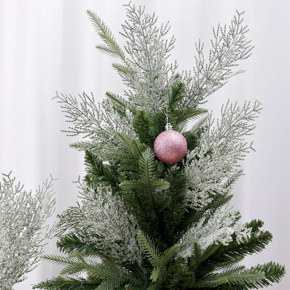 Description Picture 4 of itemChristmas Snow Frosted Pine Branches Artificial Faux Cedar Fake Sprigs Pine Leaves Plastic Cypress Garland Wreath DIY Decoration